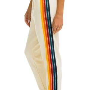 Aviator Nation Cream Track Pants with Rainbow Stripes